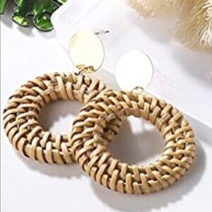 Rattan & Metal Dangle Hoop Boho Earrings